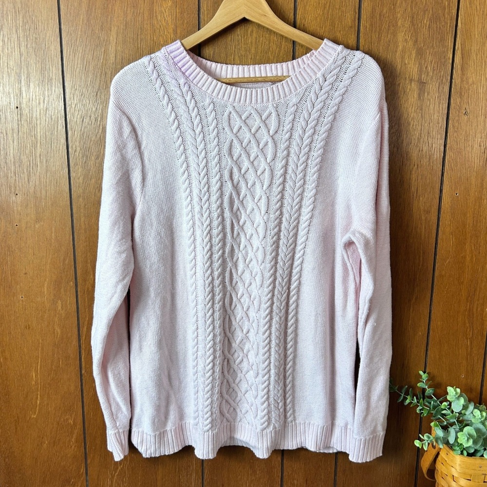 Croft & Barrow Pink Cable Knit‎ Sweater XL Cotton Blend Long Sleeve Crew Neck